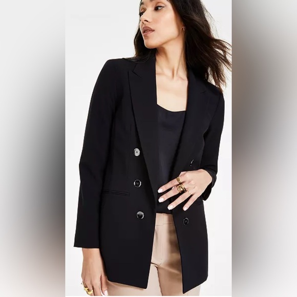 Bar IIIWomen's Bi-Stretch Faux Double-Breasted Boyfriend Jacket Color:Black